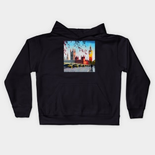 Oil on canvas, London street. A work of art. Big Ben and the Red Tree. To England Kids Hoodie